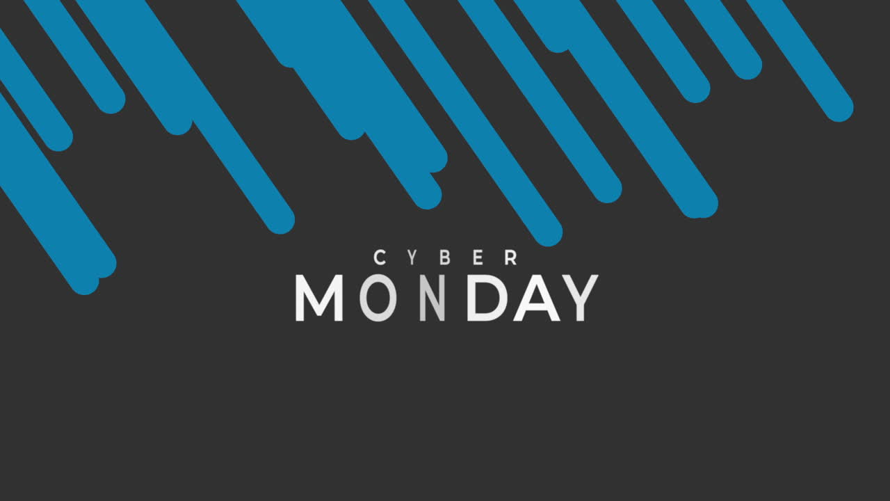Animation intro text Cyber Monday on black fashion and minimalism background with blue stripes