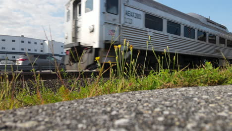 low perspective viewpoint of a train car moving along track