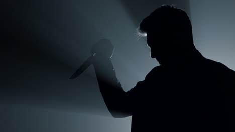 Silhouette-cruel-killer-stabbing-with-knife-indoors.-Risky-man-attacking-weapon