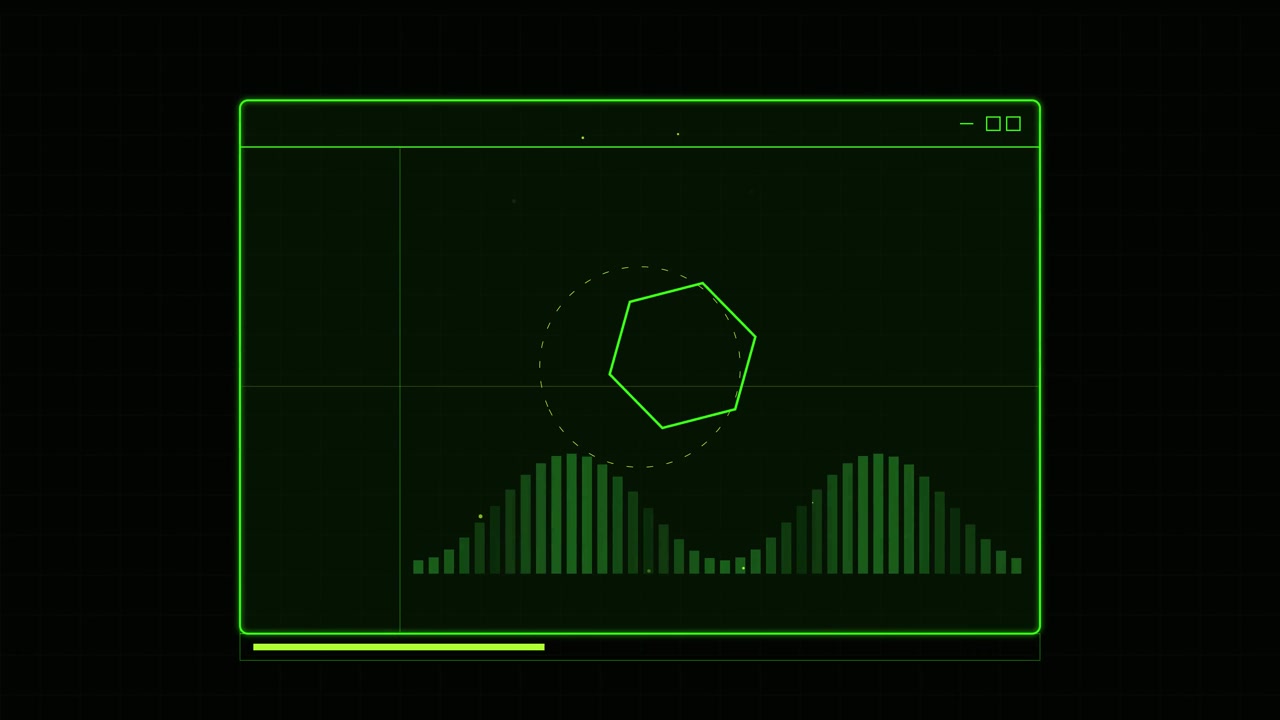 Digital Interface with Moving Hexagon and Audio Waveform