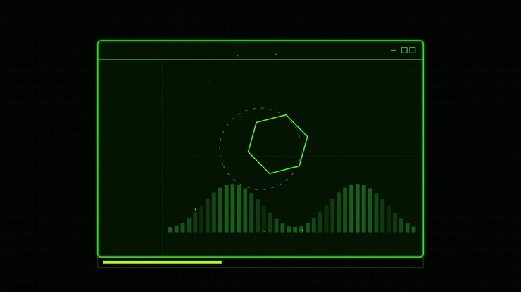 Digital Interface with Moving Hexagon and Audio Waveform