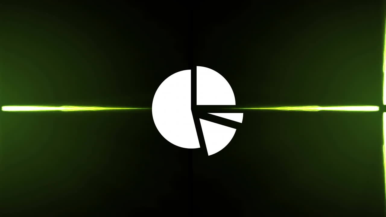 Animation of light trails and pie chart data processing over green background