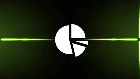 animation of light trails and pie chart data processing over green background