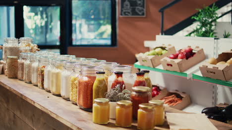 bulk merchandise in reusable glass jars sold at zero waste store