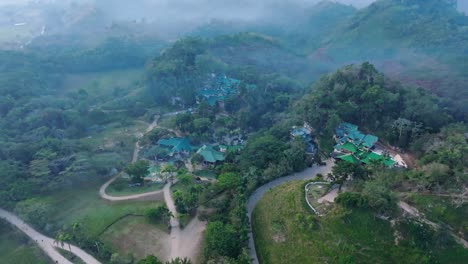 Descending-shot-of-Paraiso-Caño-Hondo-Resort-in-Sabana-de-la-Mar-during-foggy-day