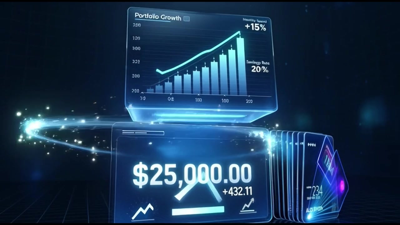 Dashboard Finanziaria Digitale che Mostra la Crescita del Portafoglio e i Dati della Carta di Credito
