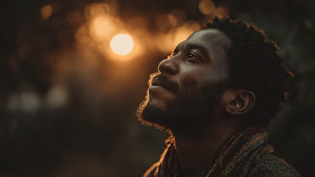 A Moment of Reflection: A Man Embracing Peaceful Serenity Against a Beautiful Sunset Background in Nature