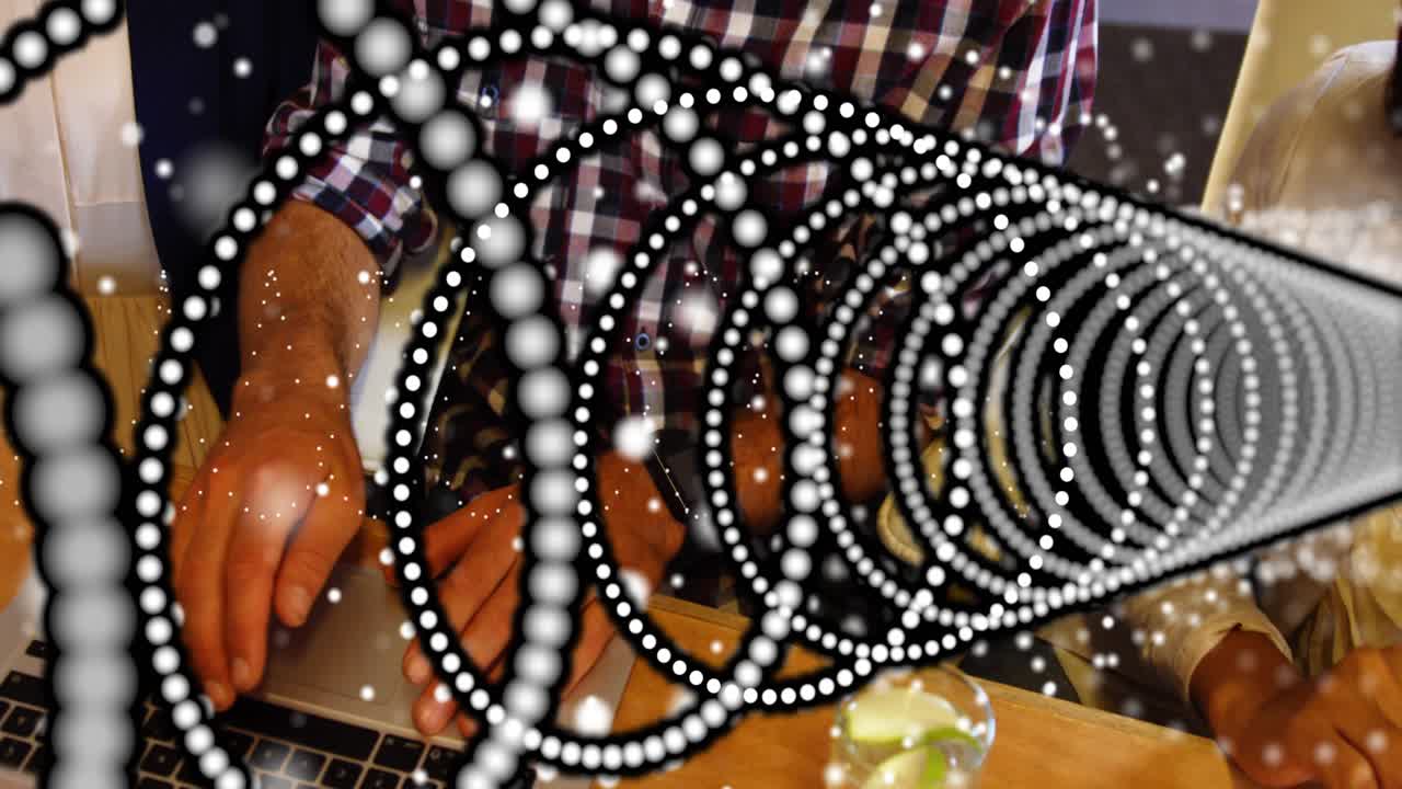 Team leaning over laptop while ring tunnel sweeping in spawning tech badges tracking metrics