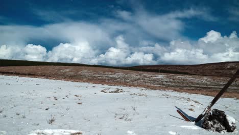 Time-lapse-of-the-sky-on-a-snowy,-winter-night-in-the-village-of-Back-on-the-Isle-of-Lewis