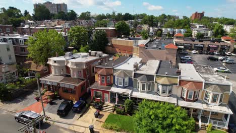 American-urban-neighborhood-drone-flyover-wilmington-delaware-sunny-day