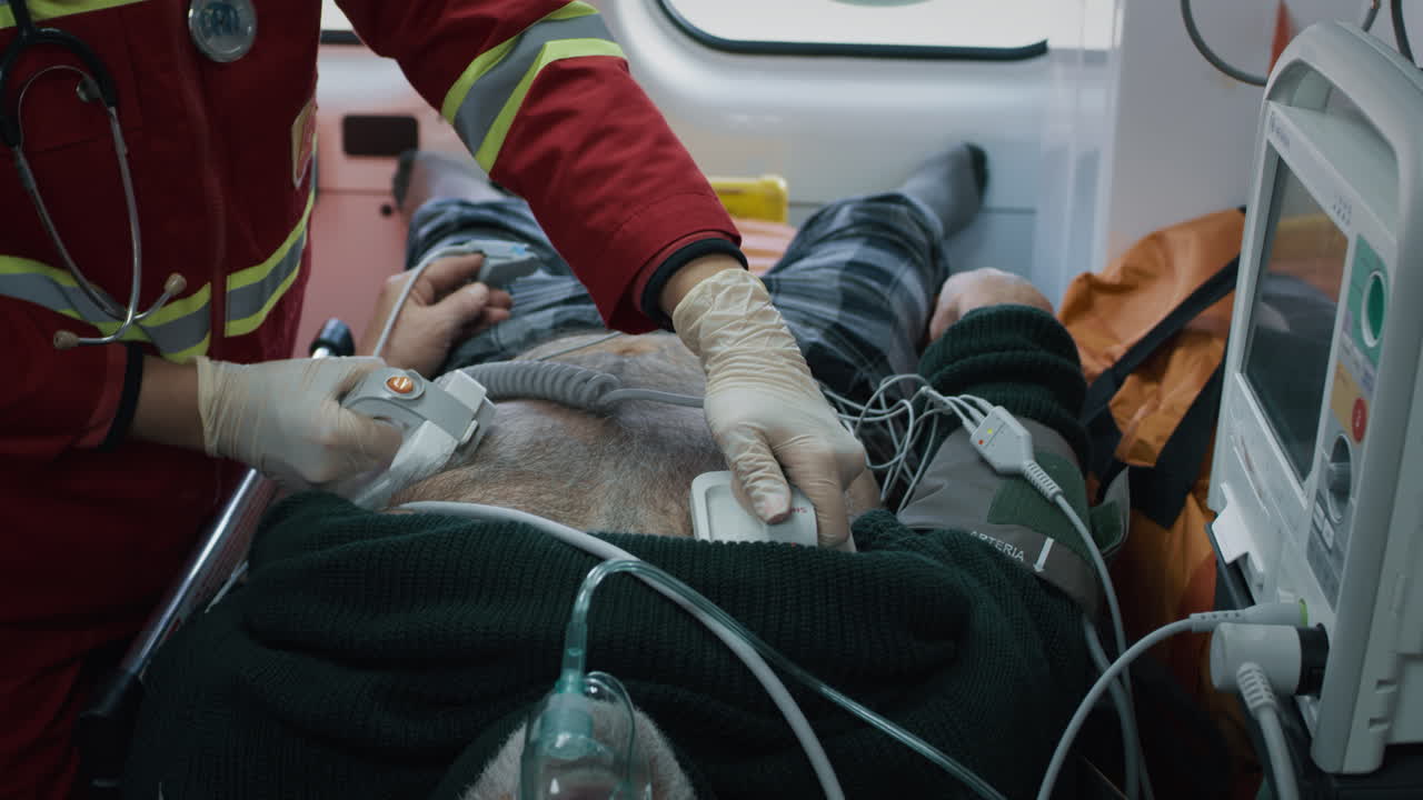 Paramedics Rescuing a Patient in an Ambulance