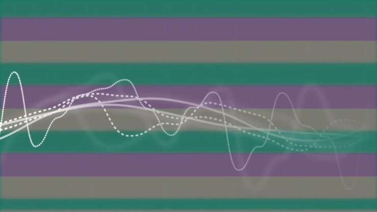 Animation of digital waves moving over striped background in seamless motion