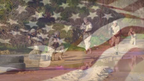 Animation-of-flag-of-usa-over-diverse-soldiers