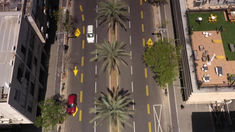aerial view of city streets and intersection