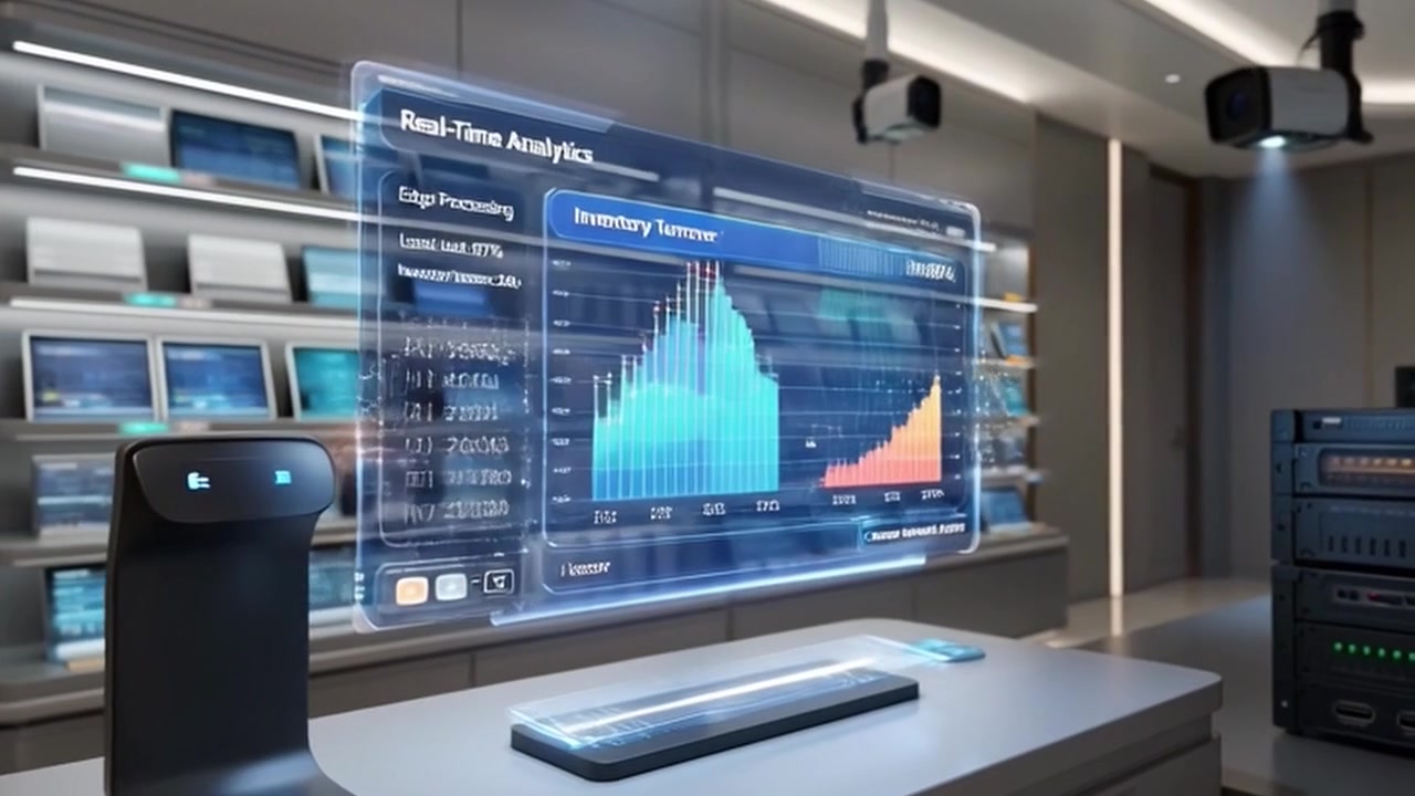 Futuristic Data Analytics Interface Displaying Real-Time Inventory Metrics
