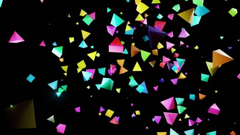 fondo festivo abstracto con nube de pirámides parpadeando luz de neón al azar. pirámides multicolores girando en el aire. bucle hermoso bg en 4k. animación de movimiento suave, renderización 3d