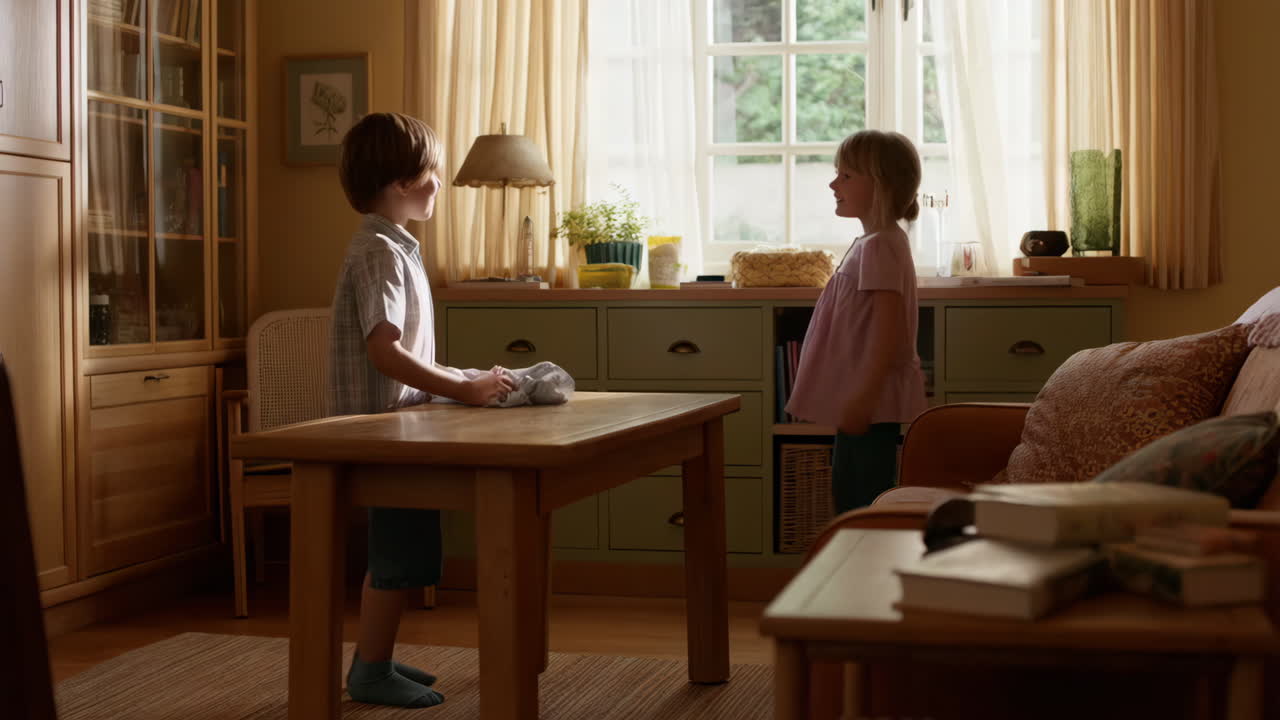 Children Cleaning Up at Home