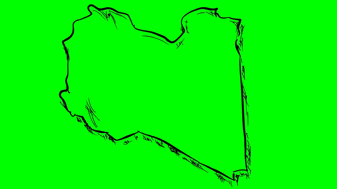 리비아는 녹색 화면에 윤 지도를 그리고 고립된 화이트보드입니다.