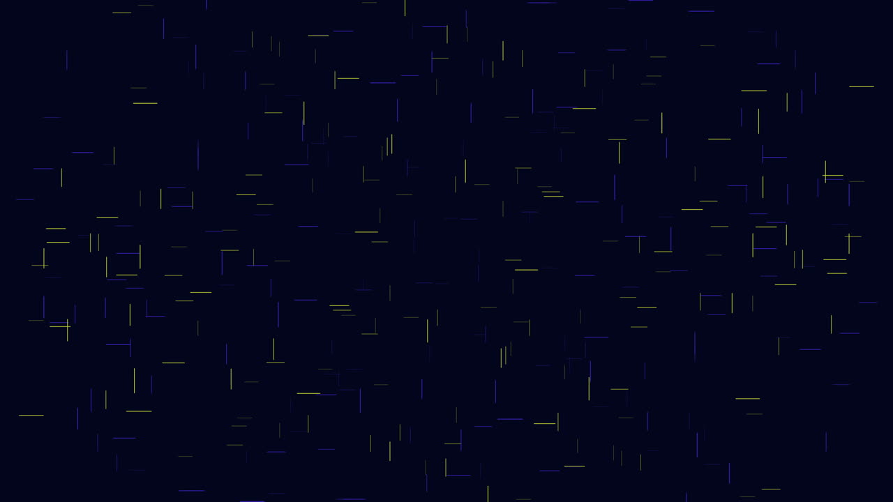 Abstract dark blue background with glowing short lines and particles drifting in random directions, creating a futuristic technology pattern for motion design and overlays