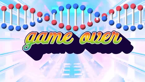 animación del juego sobre texto sobre rastros de luz y cadena de adn sobre fondo blanco