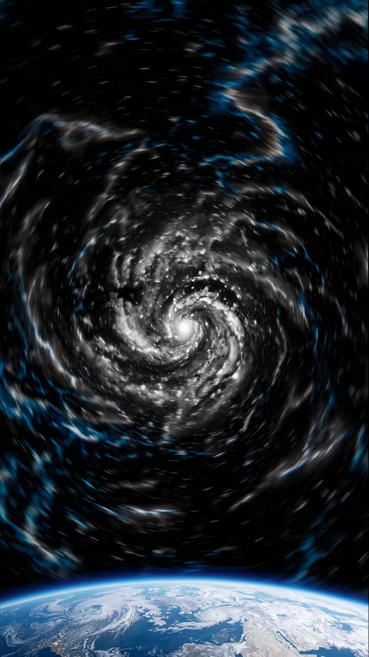 En kosmisk spiralgalakse set fra rummet med Jorden i forgrunden