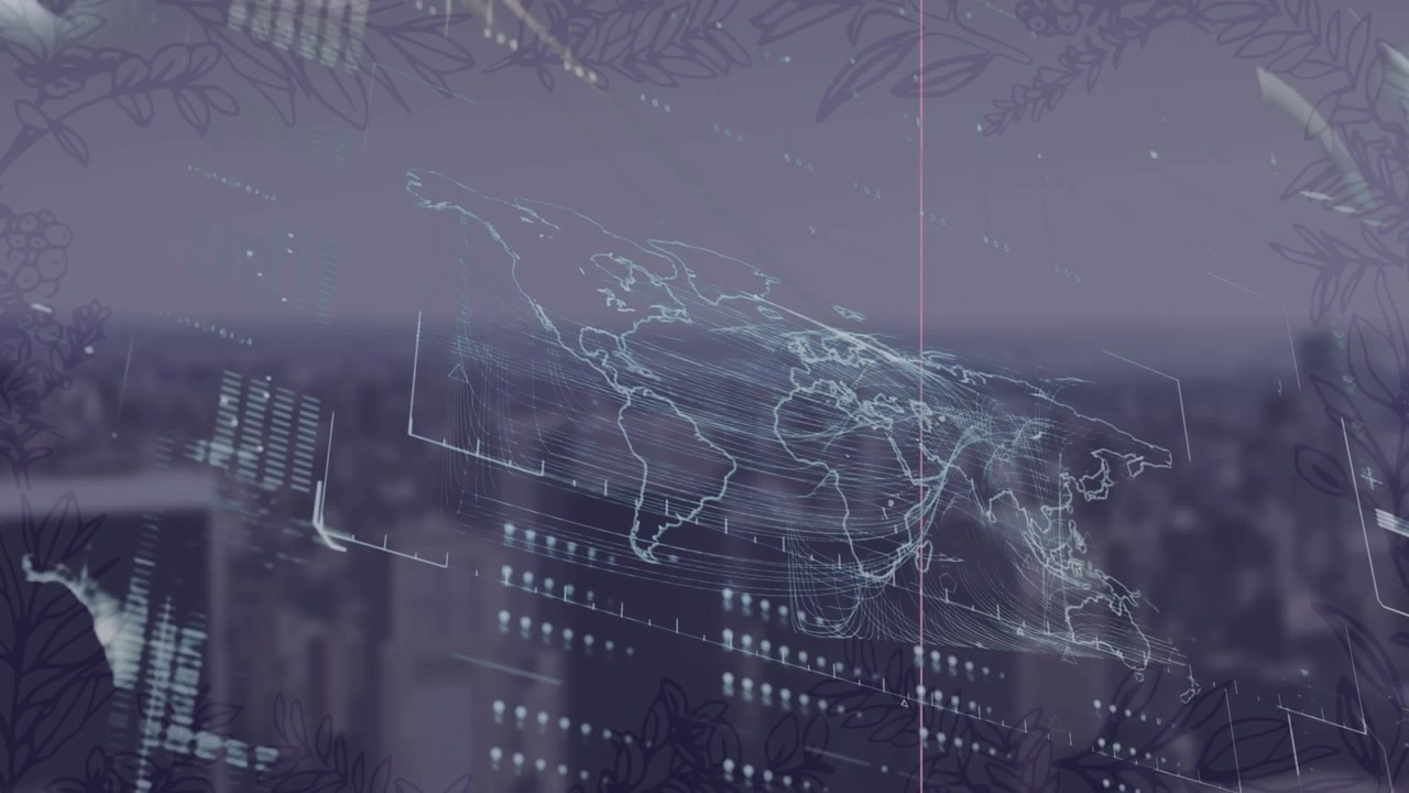 Animation of data processing over cityscape