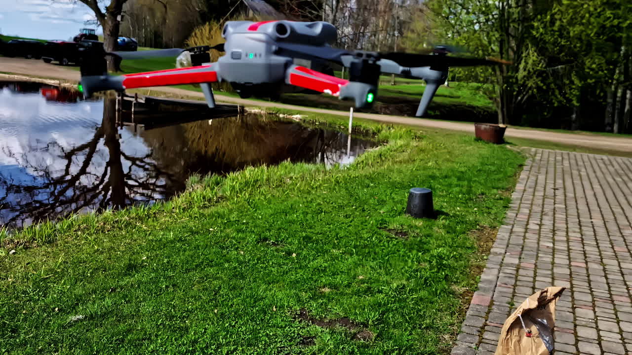 Charcoal grill light up using drone technology propellers, outdoor park