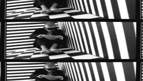 black and white optical illusion with person
