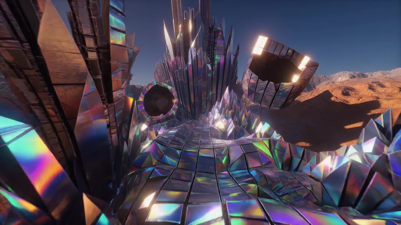 Futuristic Crystal City Structure in a Desert Landscape