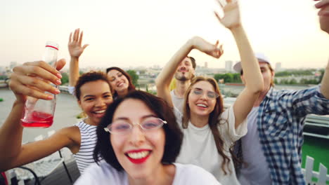 friends celebrating on a rooftop