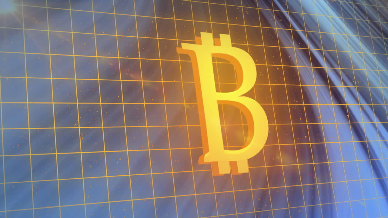 animación del símbolo de bitcoin con líneas sobre rastros de luz en fondo negro