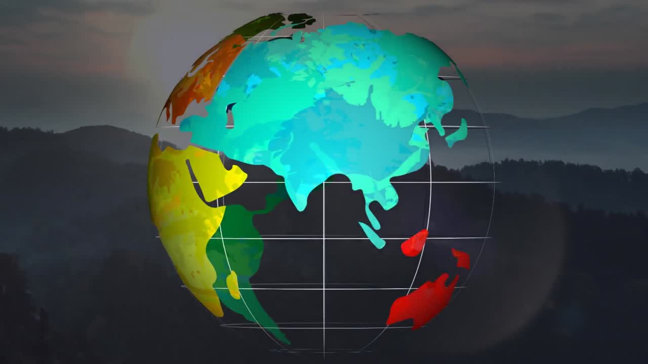 풍경 위에서 회전하는 지구의 애니메이션