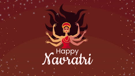 happy navratri lettering con l'animazione della dea