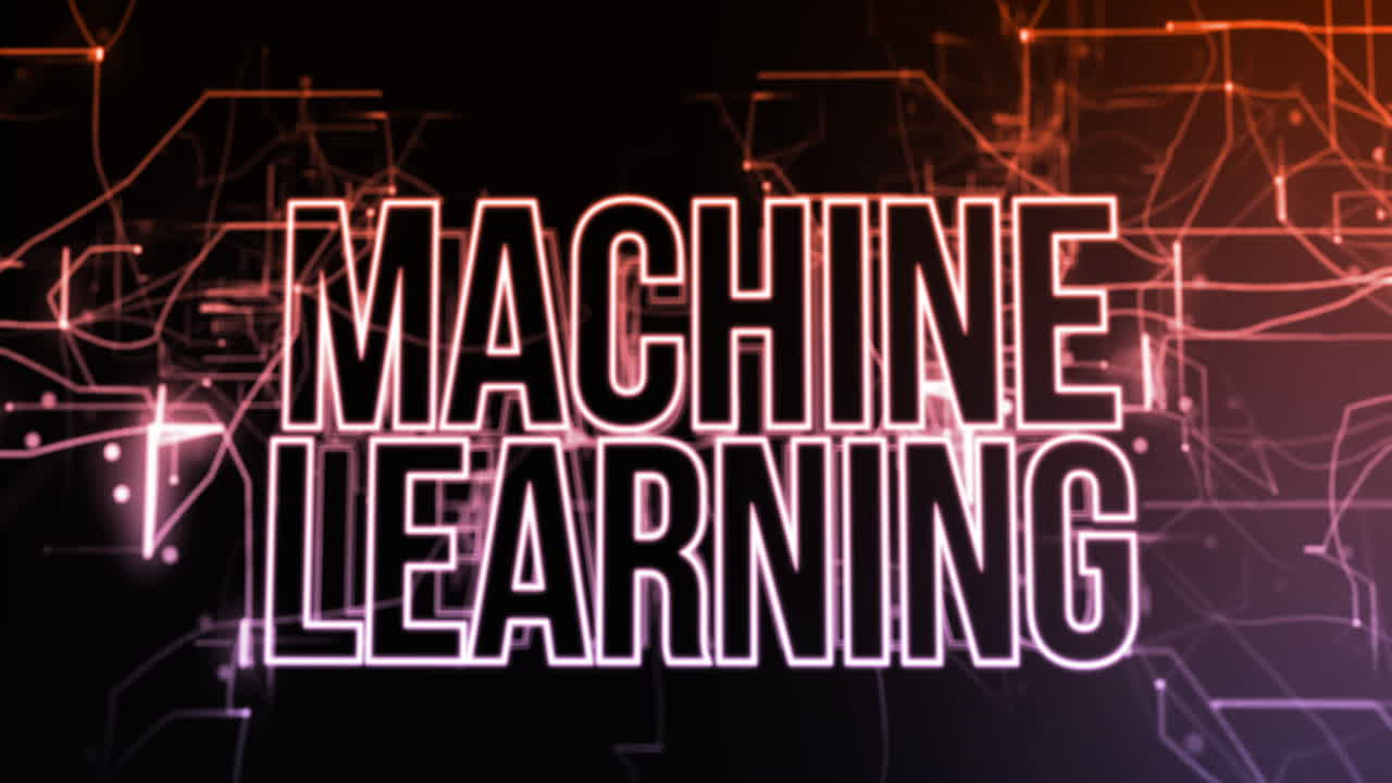 Animation of machine learning text over black background