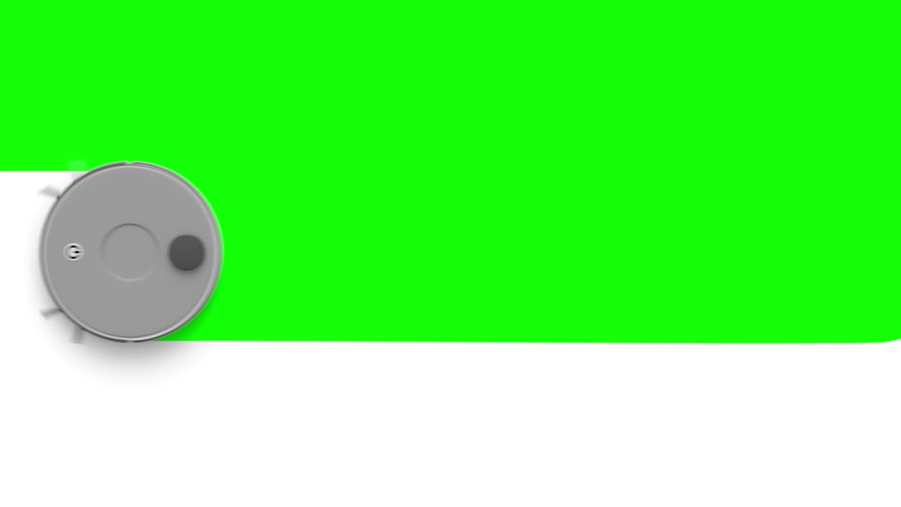 transición de la pantalla de croma con el aspirador robótico deslizándose a través de la pantalla