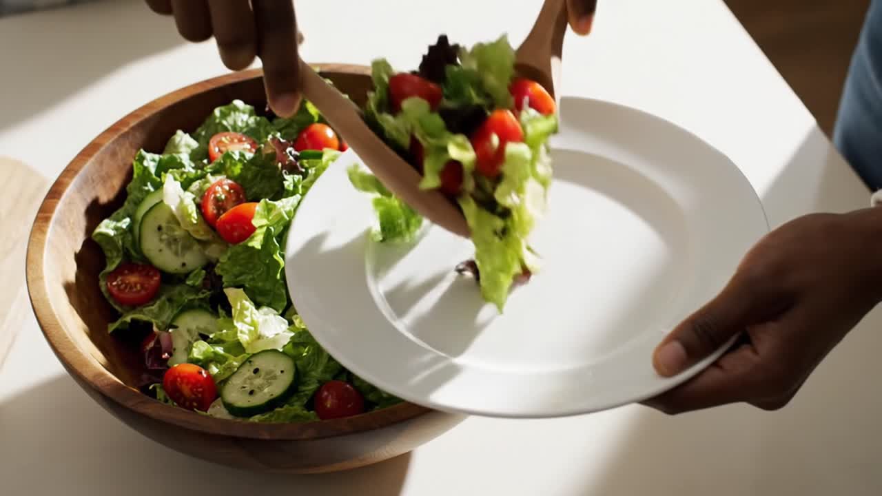 Fresh garden salad in wooden bowl promoting healthy eating