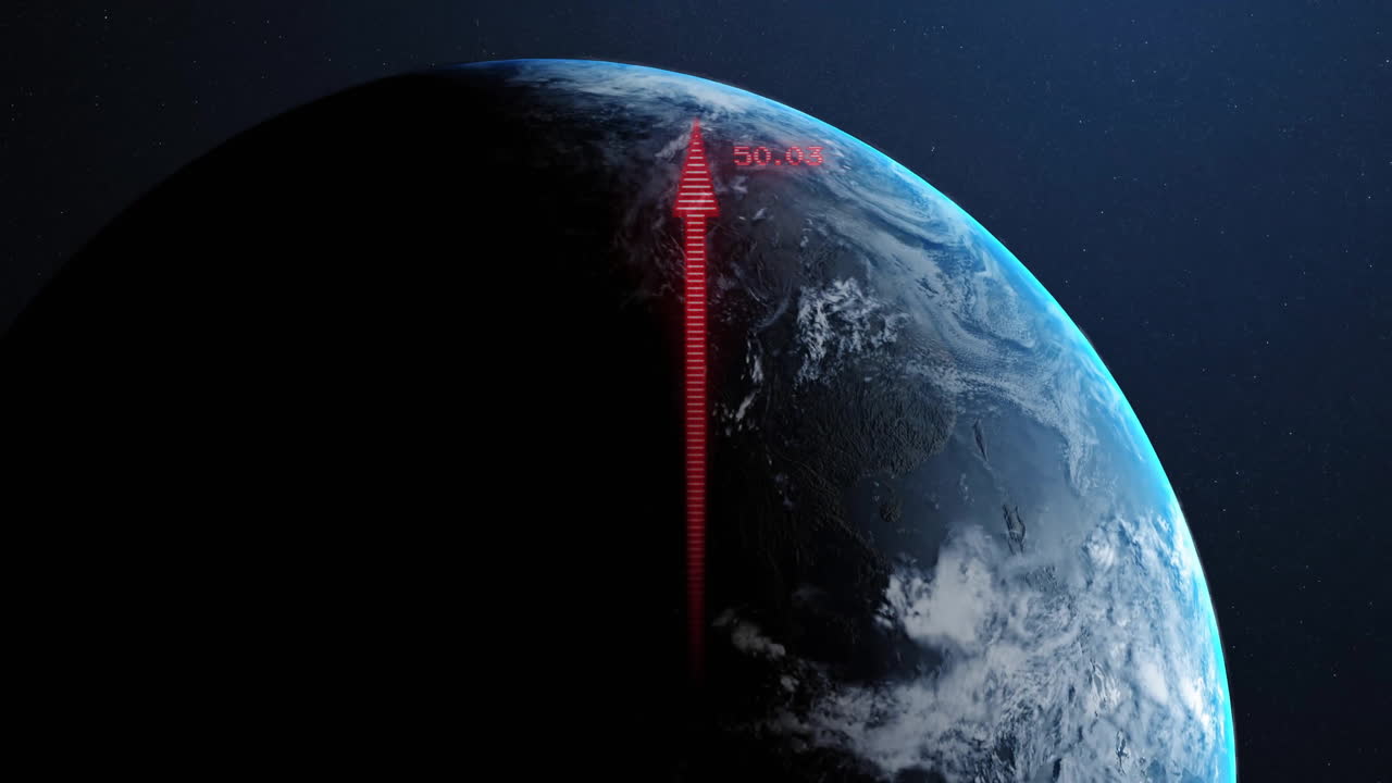 디지털 데이터 처리의 애니메이션과 어두운 배경에 지구상의 화살표