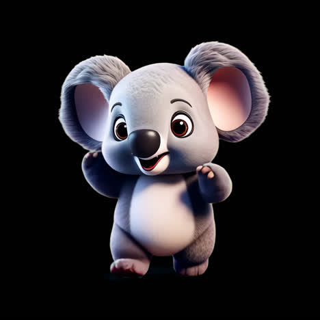 cute animated koala character animation isolated asset, transparent 4k video, alpha channel, prores