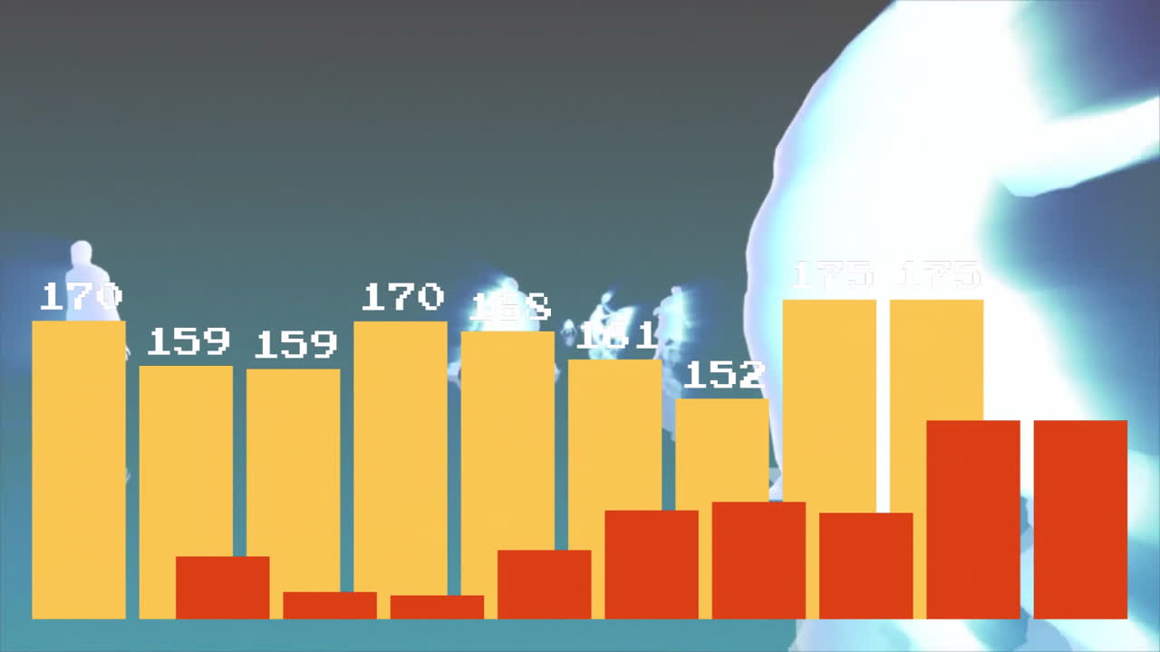 Bar chart with numerical data and animation on abstract blue and white background