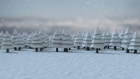 snow falling and fir trees