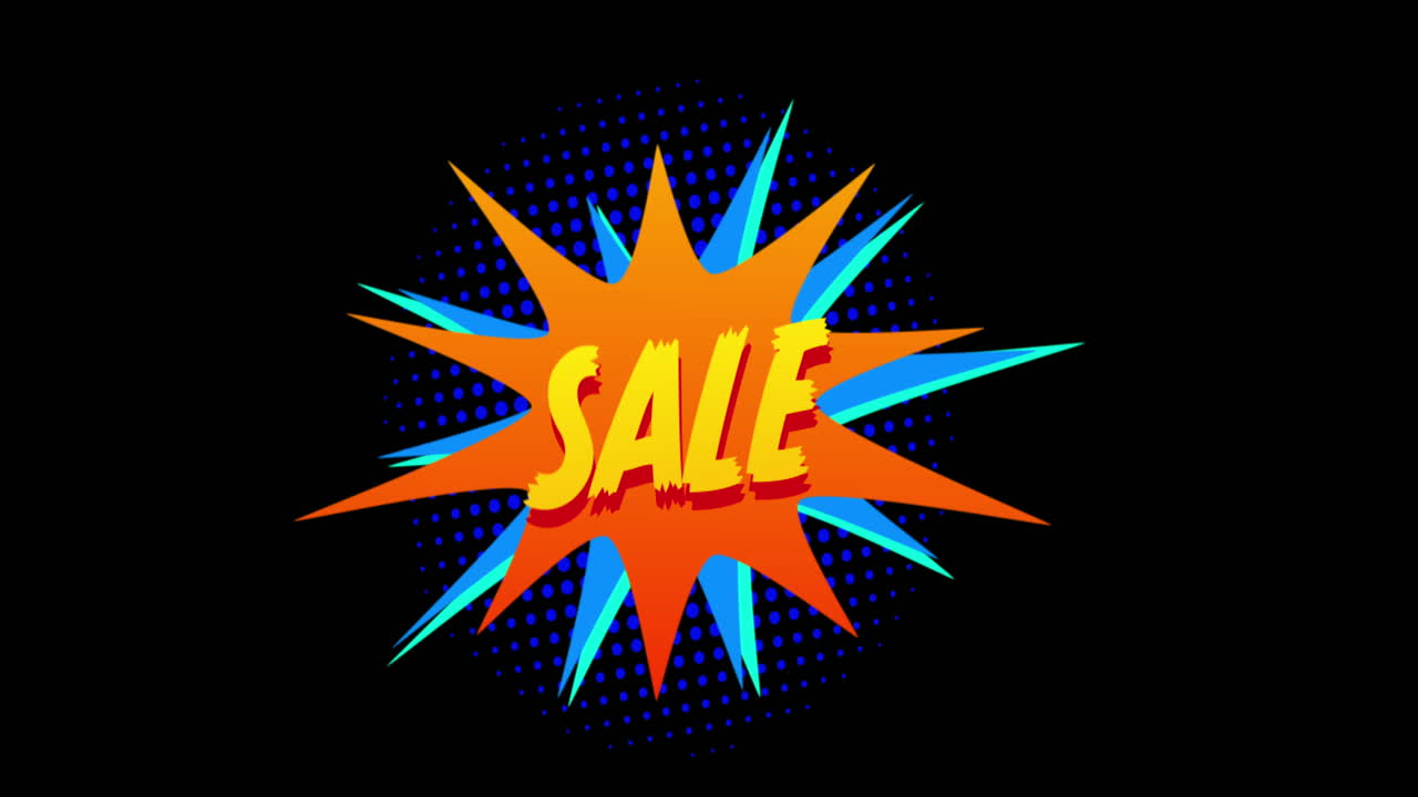 palabra venta que aparece contra el efecto de explosión naranja y azul 4k
