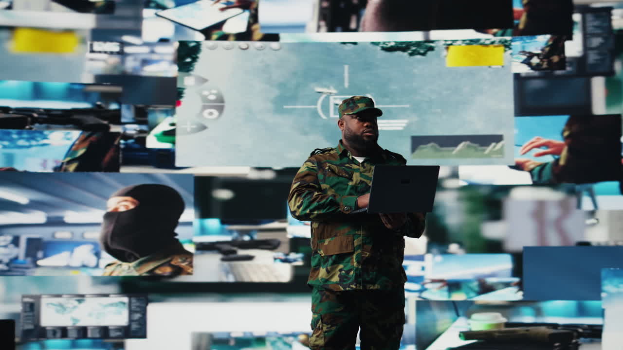 Defense forces officer reviews surveillance and digital systems