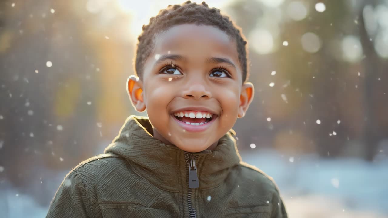 Menino feliz no inverno