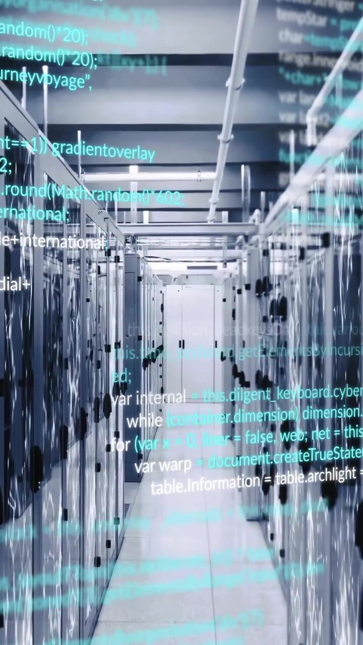 Computer code animation over servers in data center
