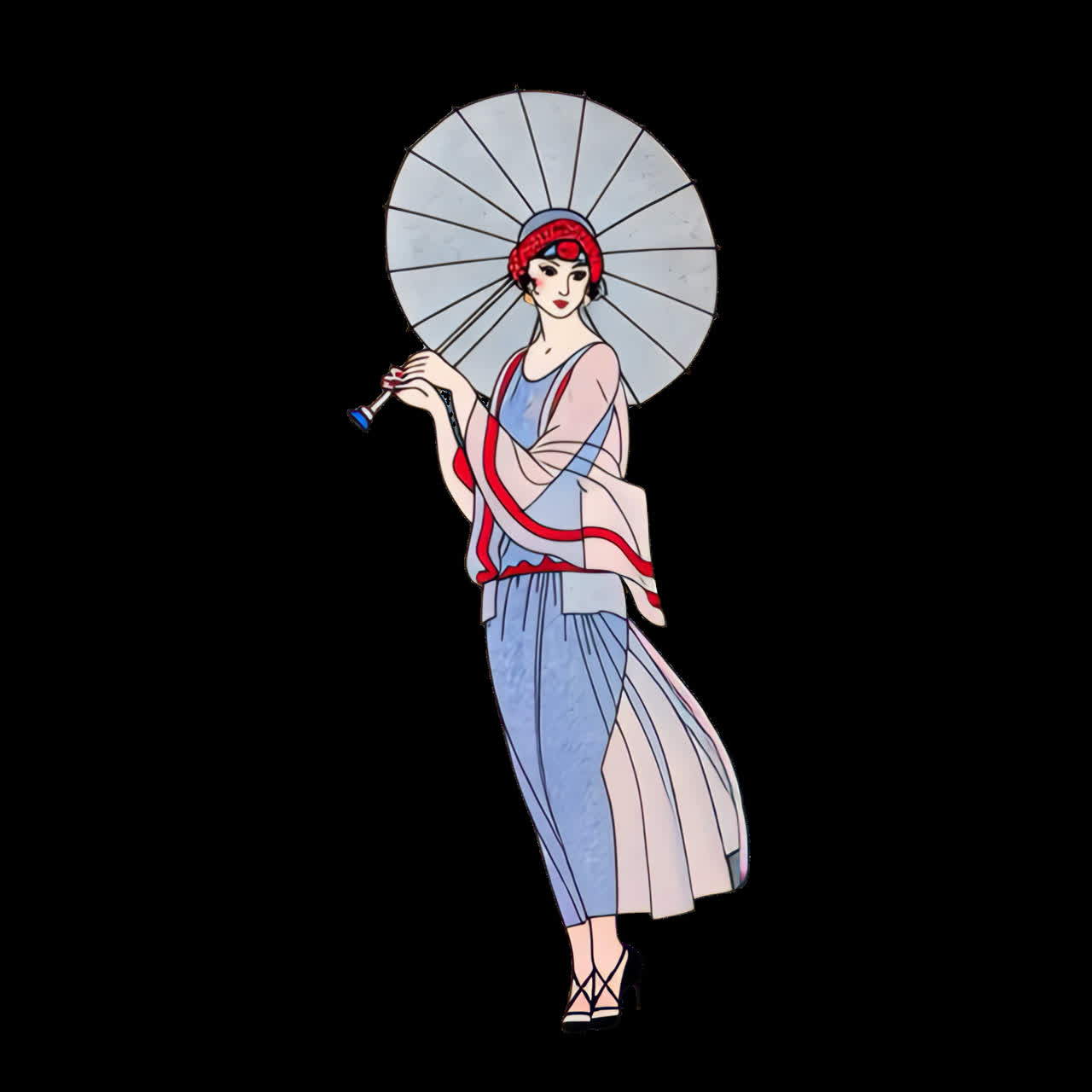Animazione illustrata di una signora vintage elegante, risorsa isolata, video 4K trasparente, canale alfa