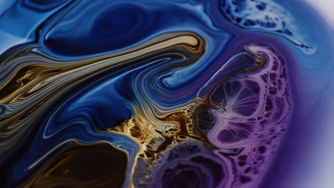 Abstract Fluid Art with Swirling Blue, Gold, and Purple Colors