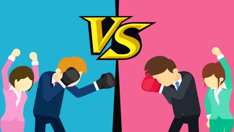 business man battle in boxing gloves. business competition concept. loop illustration in flat style.