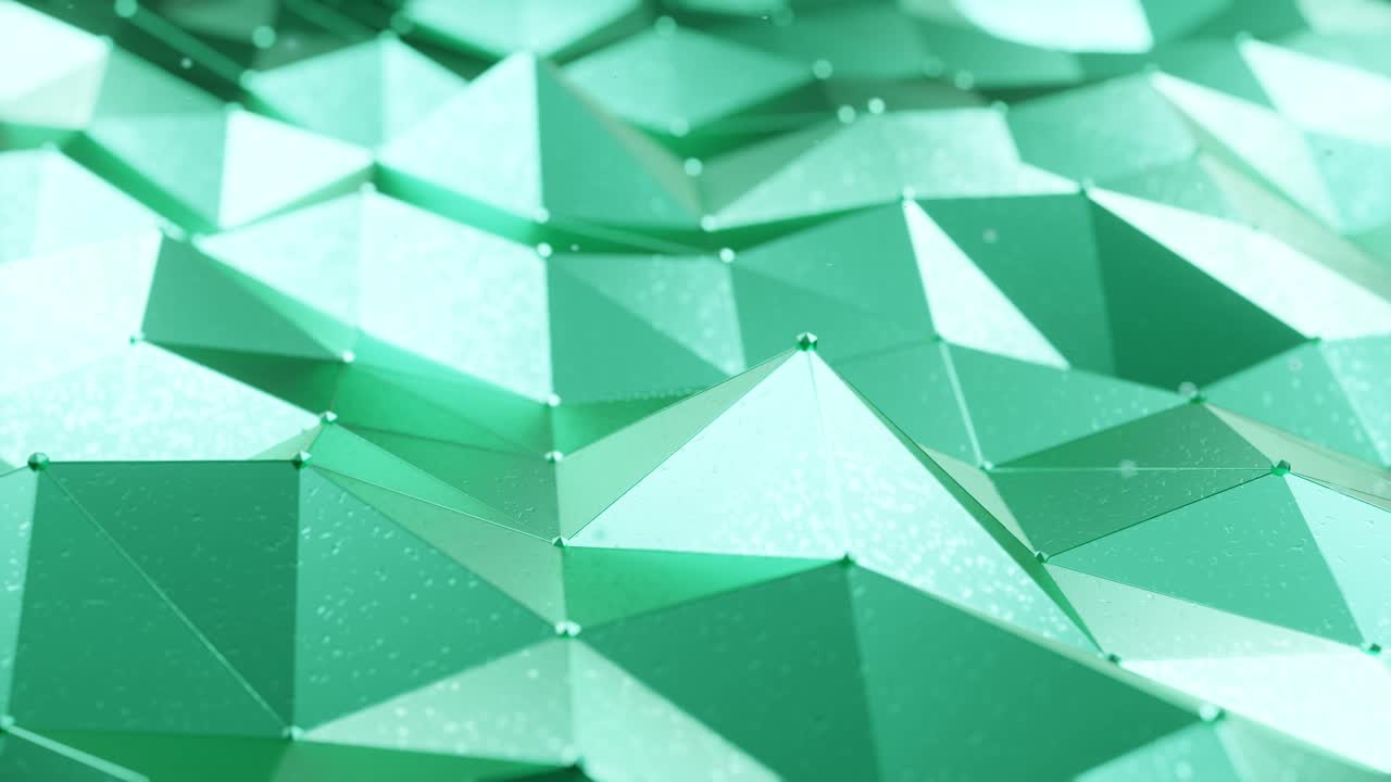 3D render of green geometric pyramid surface moving in loop