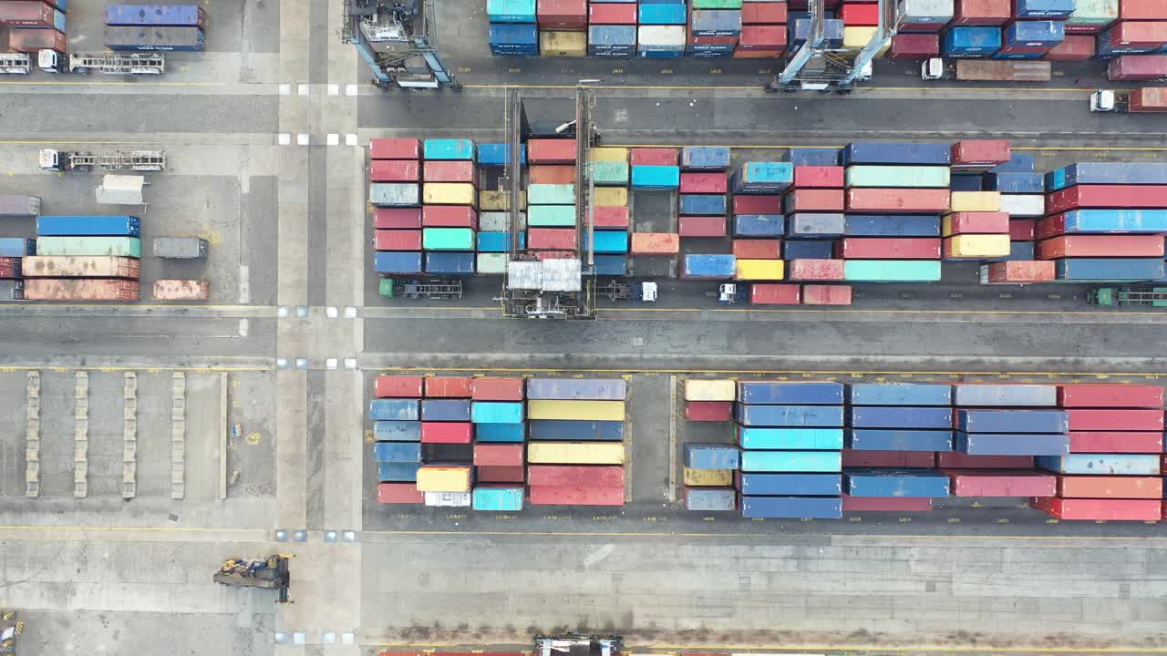 Aerial view of a busy container terminal