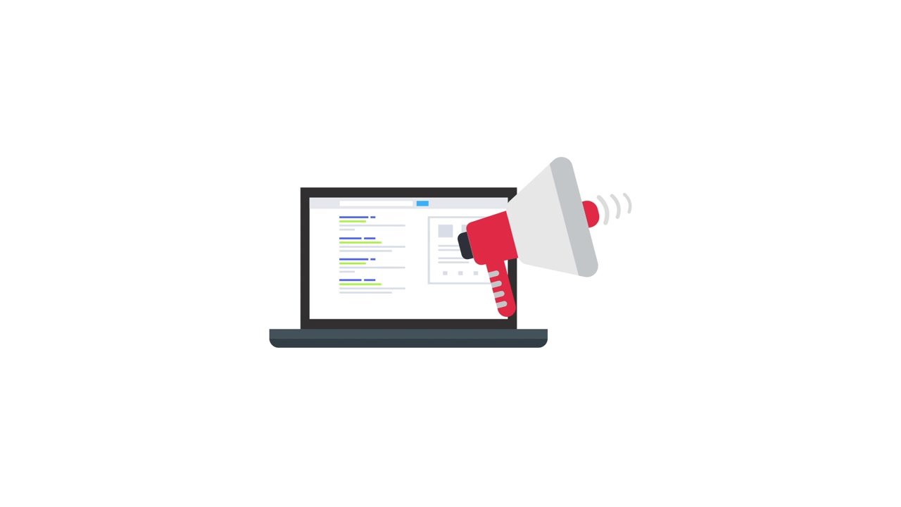 Schermo Laptop con Megafono per Annuncio di Marketing Digitale